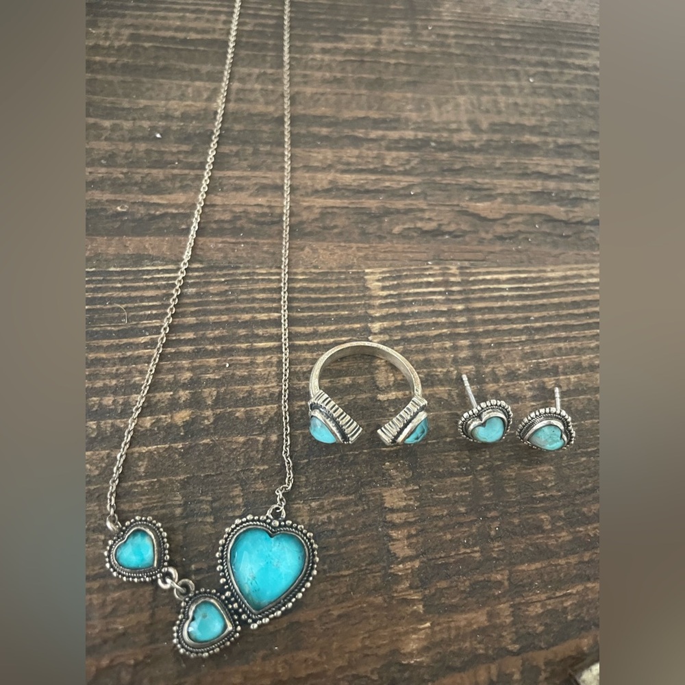 925 and kingman turquoise doublet heart set